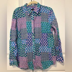 Talbots Patchwork Print Button Up Shirt Women’s XL Long Sleeve Cotton